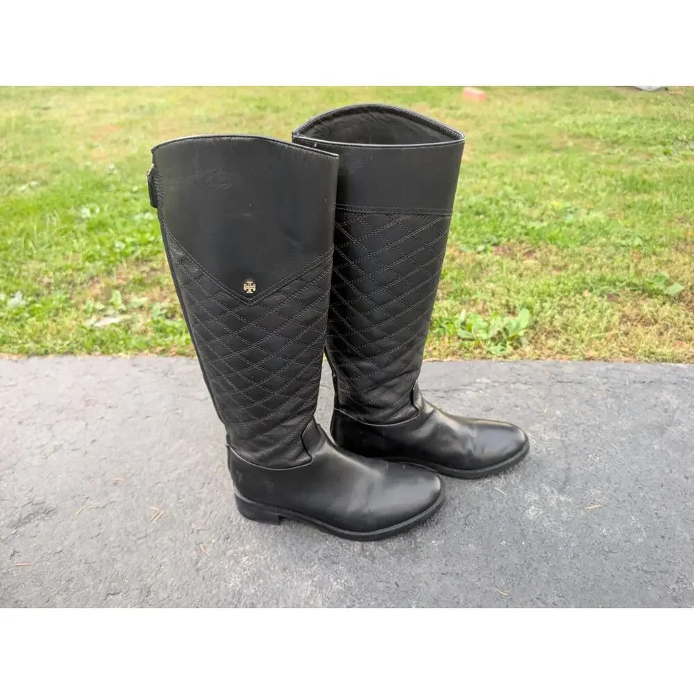 Tory Burch Claremont Quilted Leather Riding Boots Womens Size 8 Equestrian‎